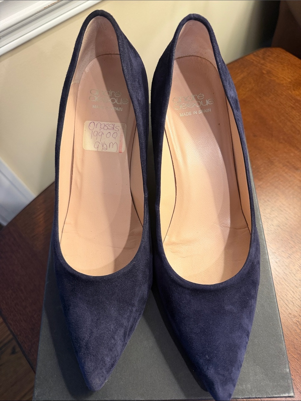 Andre Assous Navy Suede Pointed Toe Pumps